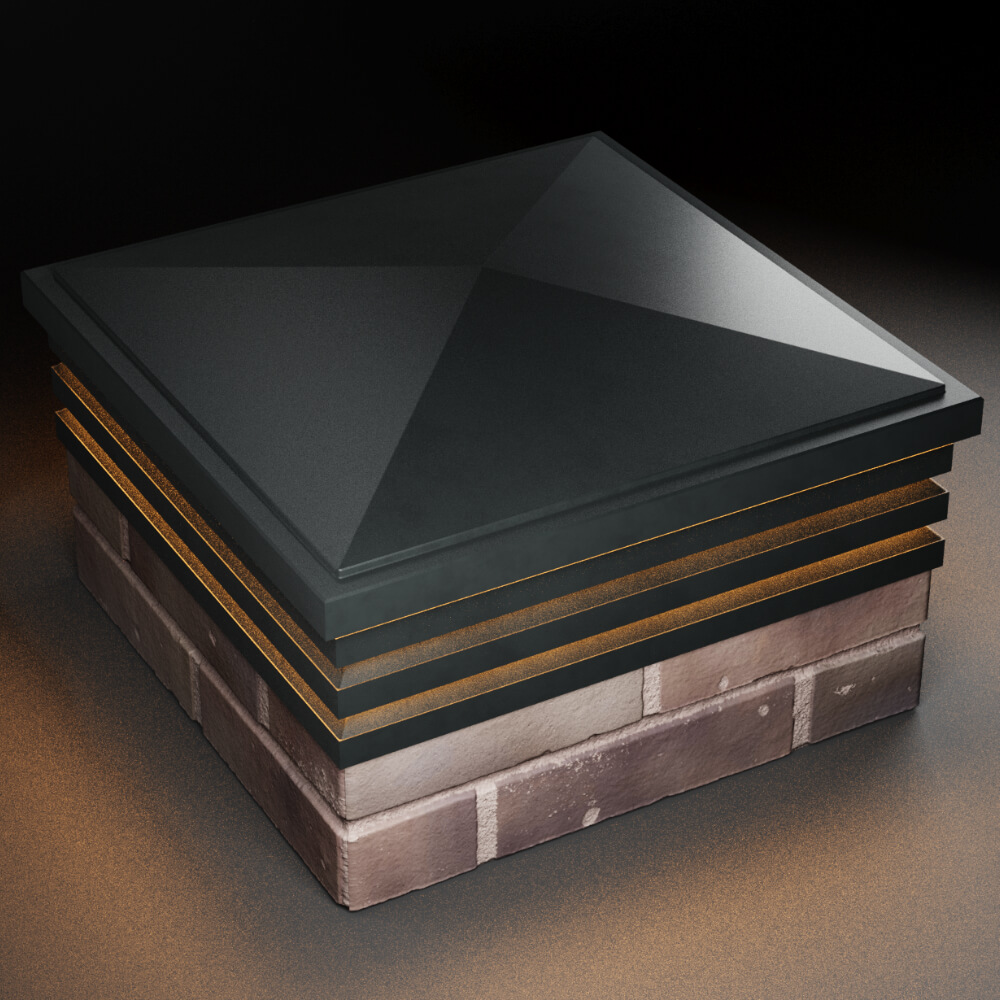 Колпак Zking Бона ХайТек Черный на столб 2х2 кирпича (513х513мм) с подсветкой в Зеленокумске фото