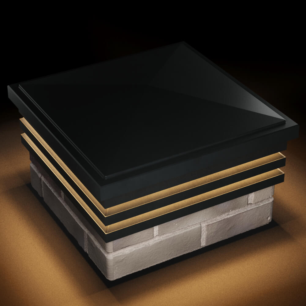 Колпак Zking Бона ХайТек Черный на столб 1.5х1.5 кирпича (385х385мм) с подсветкой в Зеленокумске фото