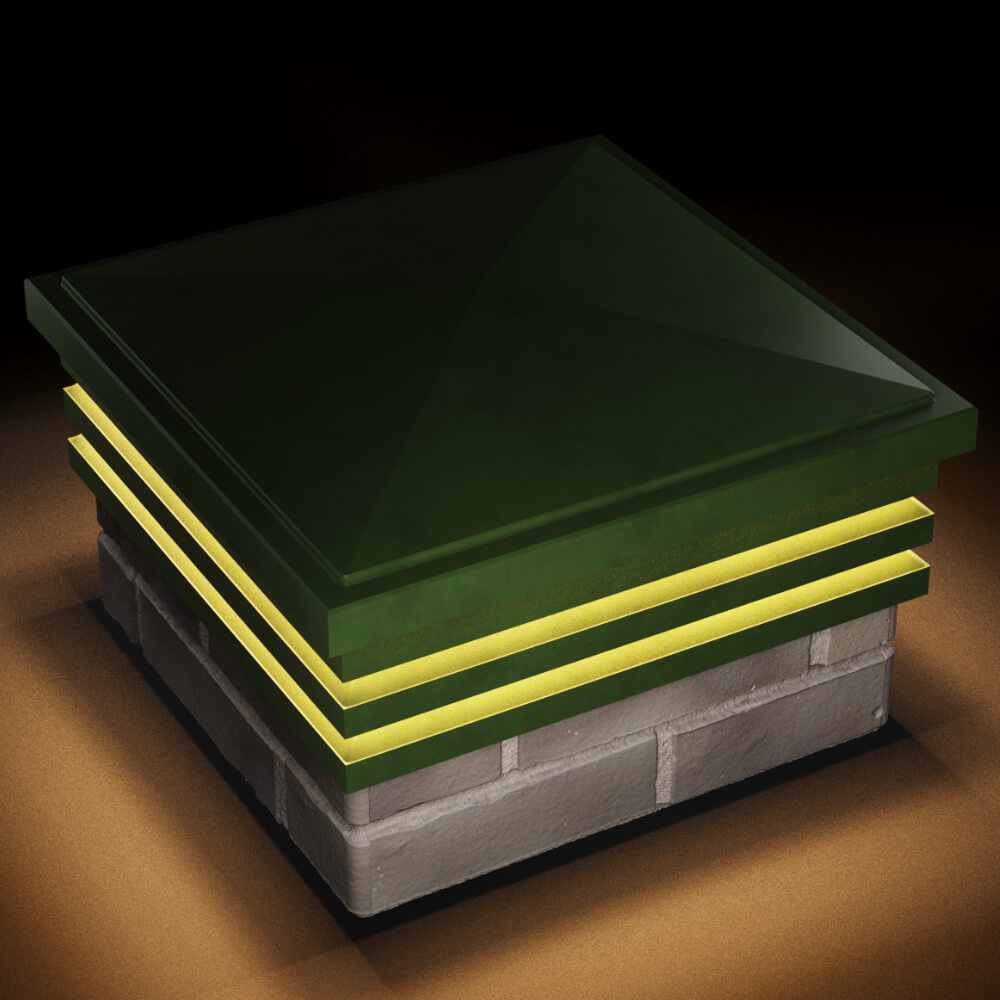 Колпак Zking Бона ХайТек Зеленый на столб 1.5х1.5 кирпича (385х385мм) с подсветкой в Зеленокумске фото