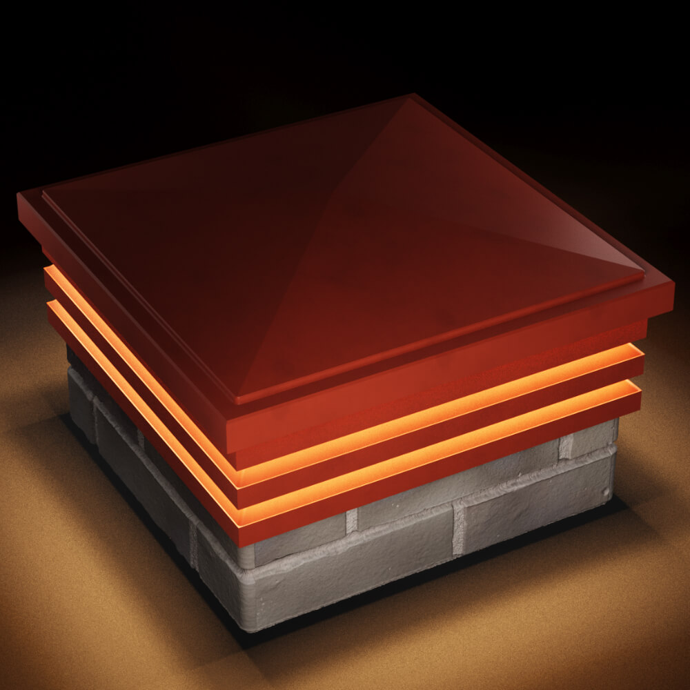 Колпак Zking Бона ХайТек Красный на столб 1.5х1.5 кирпича (385х385мм) с подсветкой в Зеленокумске фото