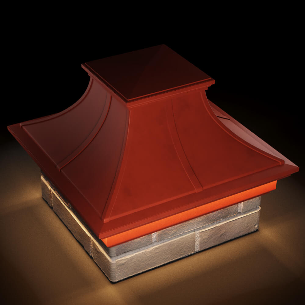 Колпак Zking Монблан Премиум Красный на столб 1.5х1.5 кирпича (385х385мм) с подсветкой в Зеленокумске фото