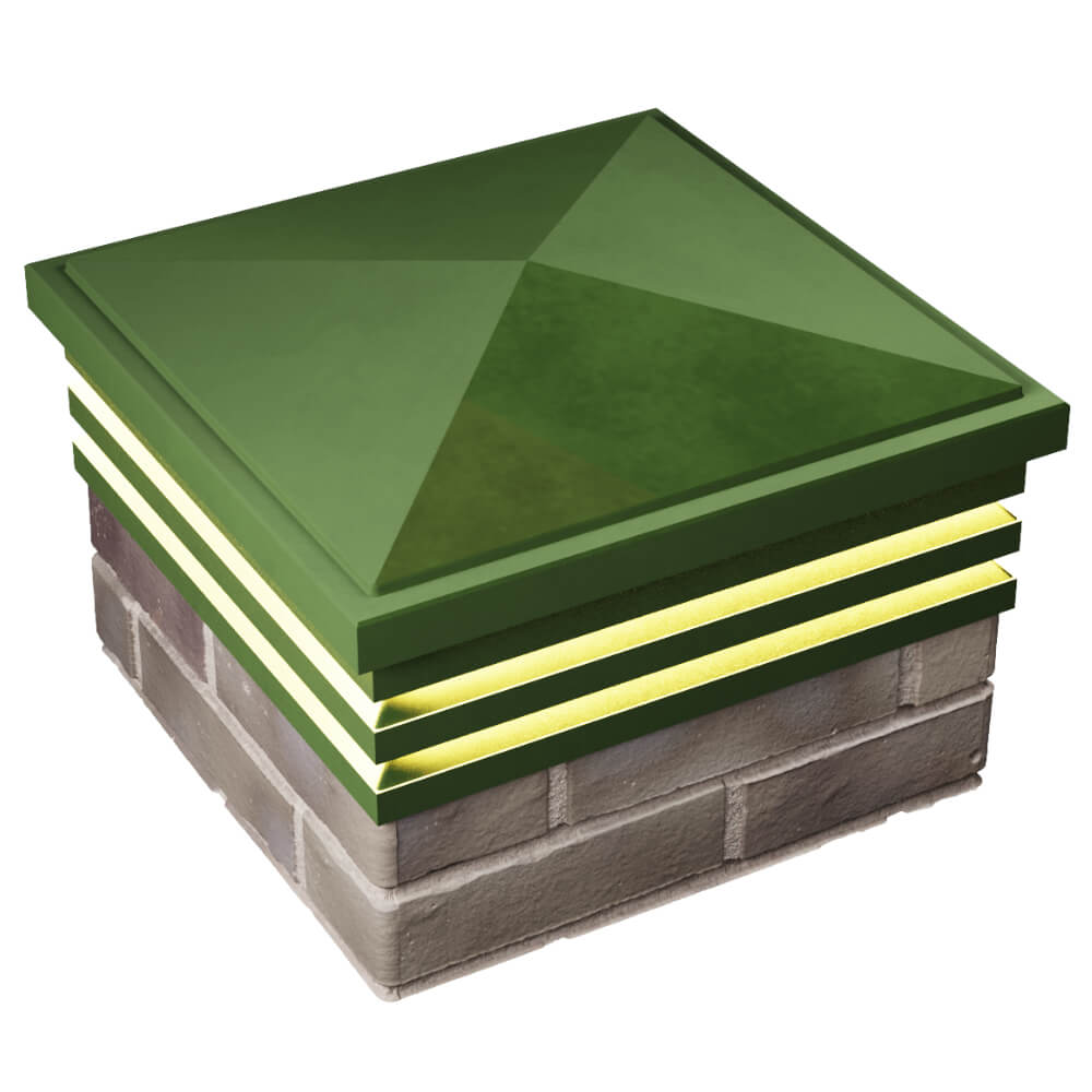 Колпак Zking Бона ХайТек Зеленый на столб 1.5х1.5 кирпича (385х385мм) с подсветкой в Зеленокумске фото