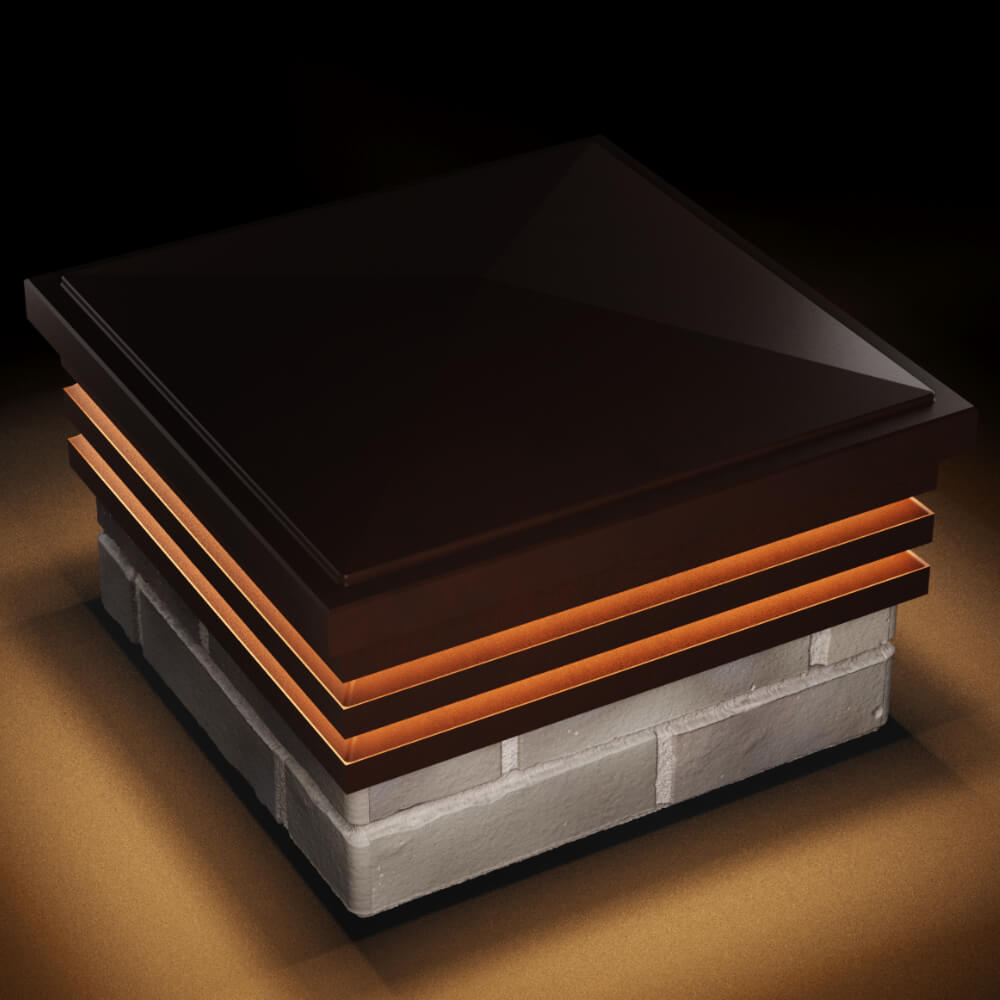 Колпак Zking Бона ХайТек Коричневый на столб 1.5х1.5 кирпича (385х385мм) с подсветкой в Зеленокумске фото